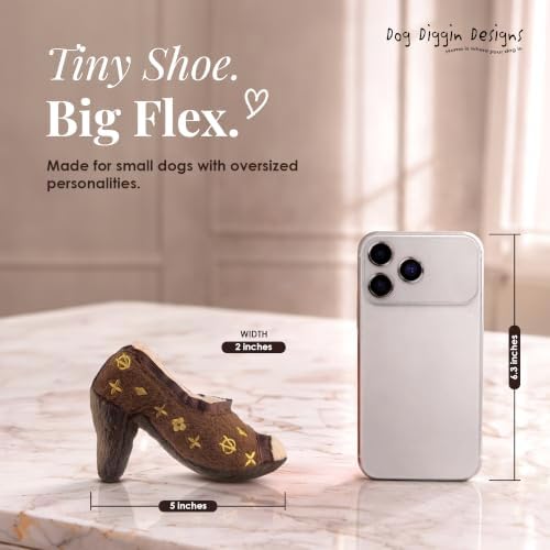 Dog Diggin Designs Chewy Vuiton Squeaky Plush Dog Shoe Toy | Luxury-Inspired Parody Designer Heel with Squeaker, Soft Plush Fashion Dog Toy – High Heel Essentials