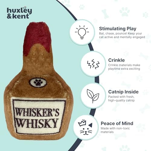 Huxley & Kent Plush Crinkle Catnip Cat Toy, Whisker's Whiskey