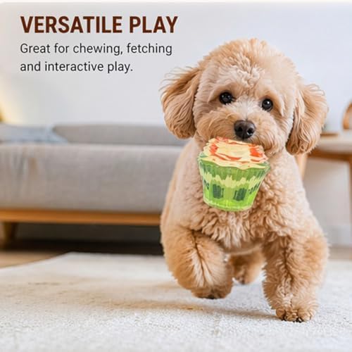 Molaxpet Squeaky Dog Toy Cupcake Rubber Interactive Chew Toy for Pet Dogs