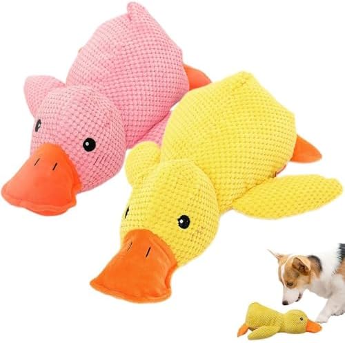 Mellow Calming Duck Dog Toy, Upgraded Calming Duck Toy for Dogs, Interactive Toy with Quack Sound, Soft Plush Stuffed Calming Duck Pillow, Durable Stuffed Dog Puppy Toys for Puppy Keep Busy (A+B)
