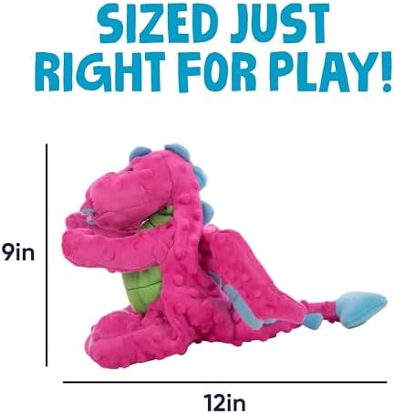 goDog Dragons Squeaky Plush Dog Toy with Chew Guard Technology, Durable Fabric & Squeaker for Active Play, Pink, Large