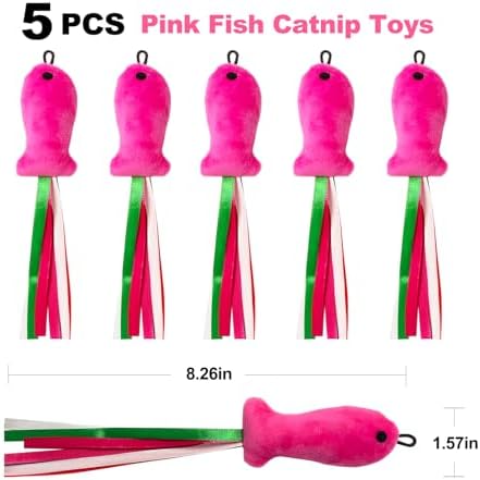 Catnip Toys, 5PCS Soft Plush Pink Fish Cat Toy Chew Kitten Toys