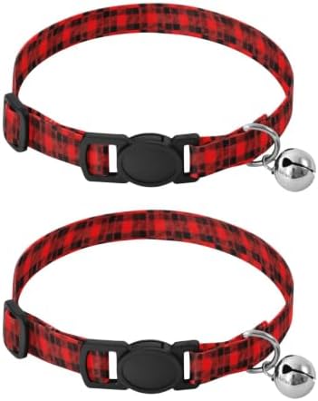 Red Black Buffalo Plaid Puppy Collar 2 Pack Cat Neck Collar Adjustable Length 10.6" to 17.1"