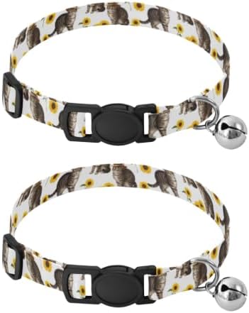 Cats Yellow Sunflowers White Puppy Collar 2 Pack Soft Cat Collar Adjustable Length 10.6" to 17.1"