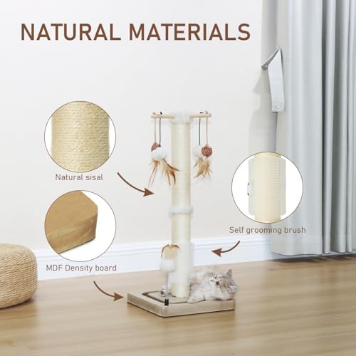 PEEKAB Cat Scratching Post 27 Inches Sisal Scratch Posts for Indoor Cats,with Track Ball Toys Kitten Vertical Scratcher Furniture Beige