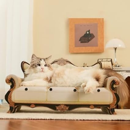Luxury Cat Scratcher Sofa Bed, Cardboard Couch Shape Scratching Lounge, for Indoor Cats Kittens Kitties Rest&Play（23.6''*9.8''*12.6''）