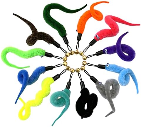 AcceLeah Cat Worm Toy Teaser Wand Replacement, Cat Worms & Dragonfly Refill, Assorted Teaser Refills with Bell (12Pcs)