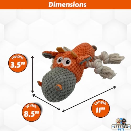 Large Dog Toy - Orange Cow Squeaky Dog Toys for Large Dogs, Med and Small Dogs. Durable with Pineapple Plush Fabric, Rope Legs, Hidden Seams, Reinforced Stress Points, Embroidered Eyes