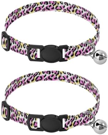 Leopard Spots Pastel Cat Bell Collar 2 Pack Kitten Collar Adjustable Length 10.6" to 17.1"
