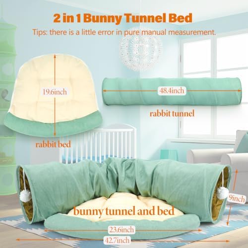 BWOGUE Bunny Tunnel Bed, 2-in-1 Collapsible Rabbit Tunnel Hideout with Mat