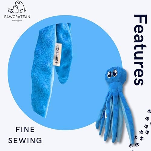 7" Squeaky Plush Toy for Puppies Small Dogs Self Etertainment Washable Soft Made [PET ONLY] (Blue Optopus)