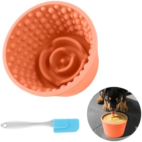 Dog Slow Feeder Lick Bowl - Non-Slip Licking Treat Dispenser for Small Medium Large Dogs, Promotes Anxiety Relief & Prevents Choking, Easy to Clean Feeding Bowl (Light Orange, S)