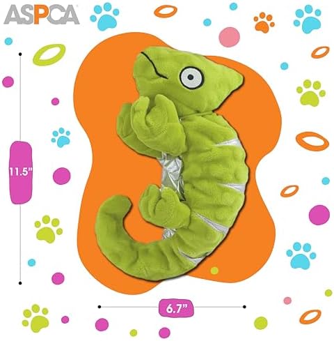 ASPCA Crinkle Chameleon Dog Toy – Squeaky, Stuffing-Free Plush with Crinkle Body for Interactive Play, Durable & Mess-Free Fun