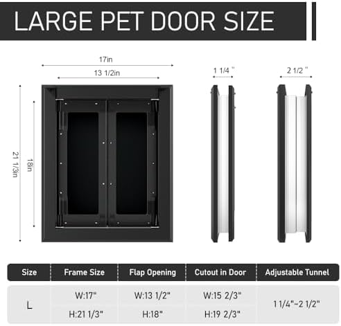 Aluminum Large Dog Door for Medium Large Dogs Up to 110 LBS, Black