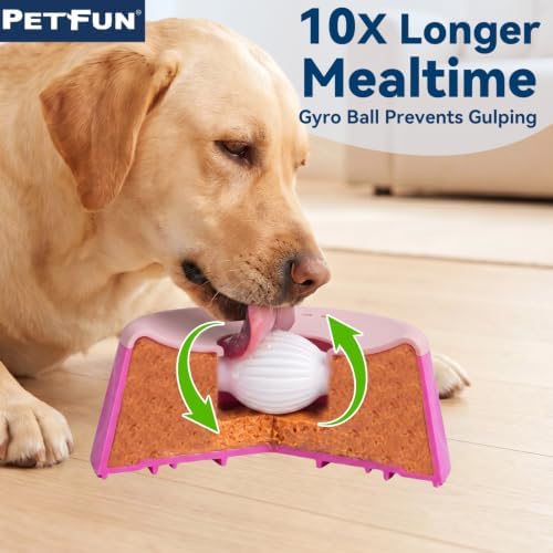 Dog Lick Bowl Ball Slow Feeder, Licking Bowl for Liquid Treat with Rolling Spin Sphere Roller Licker, Licky Feed Calming Anxiety Relief Enrichment Yogurt (Pink)