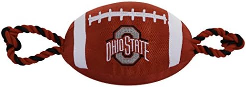 Pets First NCAA Ohio State Buckeyes Football Dog Toy, Tough Quality Nylon Materials, Strong Pull Ropes, Inner Squeaker, Collegiate Team Color (OH-3121)