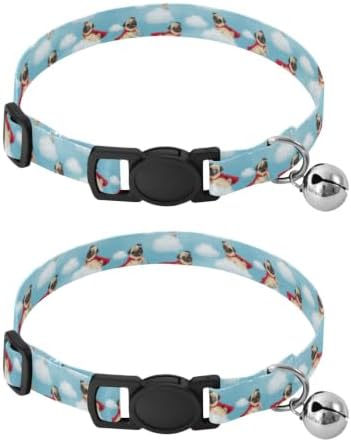 Cartoon Pugs Cloudy Pet Collars 2 Pack for Cats Adjustable Length 10.6" to 17.1"