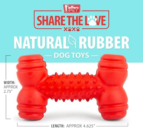 Jeffers Pet Natural Rubber Dog Chew Toy – Red Bone with Dental Teeth, Small – Vanilla Scent, Durable, Non-Toxic, Dishwasher Safe, Interactive Fetch & Tug Toy - Perfect for Training