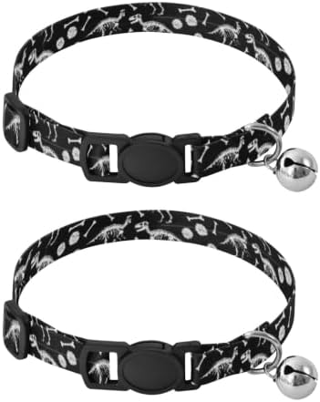 2 Pack Pet Collars White Dinosaur Skeletons Bell Collar for Small Dogs, Adjustable Length 10.6" to 17.1"