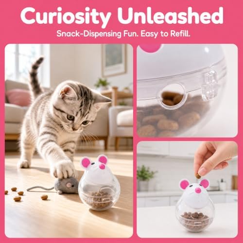 Beige Mouse Cat Treat Toy, Interactive Food Dispenser Chew Plaything