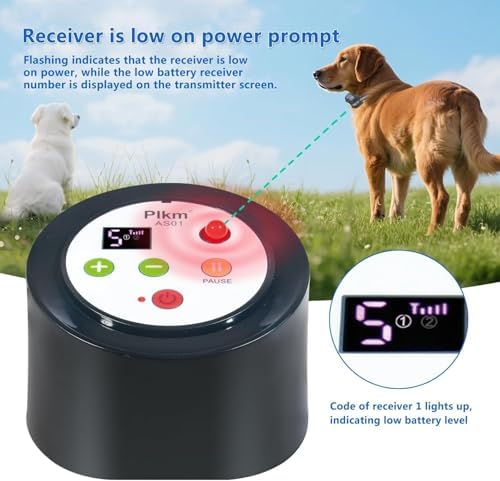 Plkm Dog Wireless Fence Pet Invisible Intelligent Boundary System | 360° Full Signal Coverage, Smart Out of Range Alarm, Battery Level Display, Low Battery Reminder for Backyard Dogs