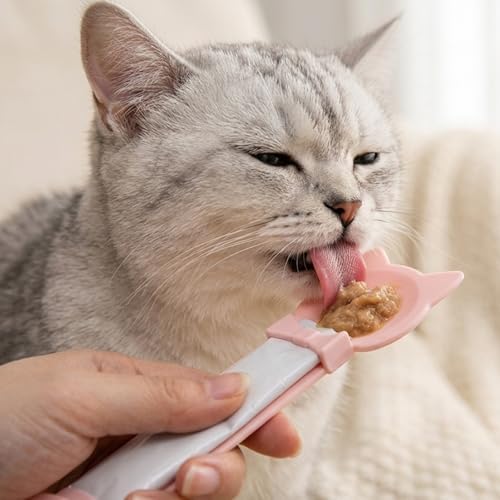 3 Pcs Lickable Treat Feeder, Cat Treat Squeeze Spoon, for Wet Food, Strips & Tubes, with Long Handle, Anti-Bite for Small Pets (Pink, Green, Purple)
