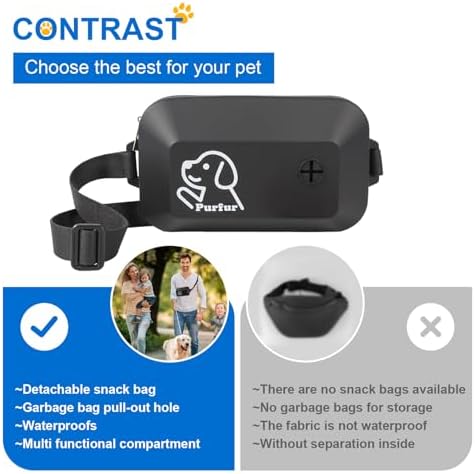 Dog Treat Pouch with Clicker & Poop Bag Holder – Waterproof Silicone, Adjustable Waist Belt for Training & Walking – Puppy Treat Pouch for Pet Training (Black)