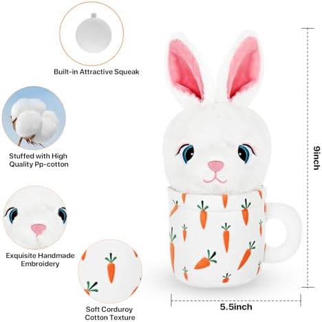 Easter Dog Toys with Squeaker for Large Breed Interactive Dog Chew Toys for Puppies Small and Large Dogs Easter Rabbit Squeaky Dog Easter Gifts Training and Reduce Boredom (Cup Rabbit