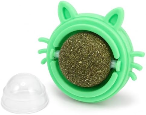 Catnip Lick Toy for Indoor Cats, Wall Mounted 360° Rotating Catnip Ball with Dust Cover, Strong Adhesive Natural Cat Mint Ball for Licking Chewing Dental Care, Boredom Relief Interactive Kitten Toy