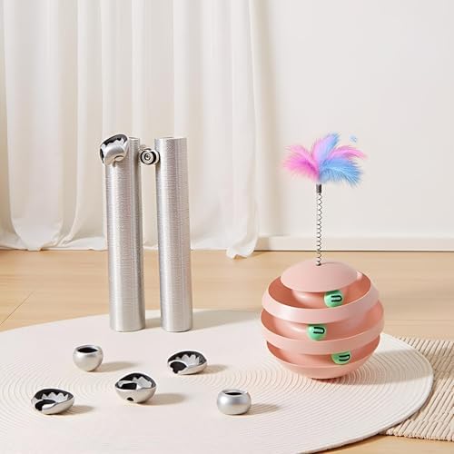 Cat Toys for Indoor Cats, Interactive Cat Ball Track with Feather