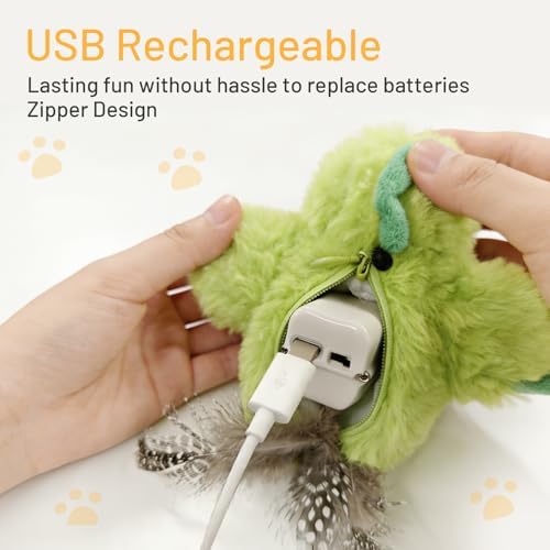 Puffluv Flapping Cat Toy,Interactive Parrot Green Flapping Bird CAN NOT Fly,Auto Chirping & Beating Wings 4 Modes, USB Charging with Catnip for Indoor Kittens Active Fun-GreenBird