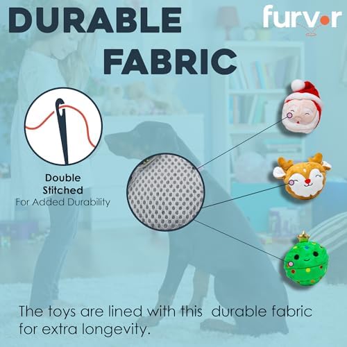 Flourish Pets 2 in 1 Christmas Multi-Layer Chew Toy for Active Dogs | Non-Toxic BPA Free Double Stitched Soft Fabric and Long-Lasting Dog Plush Toys - Christmas 3.5" (Pack of 3)
