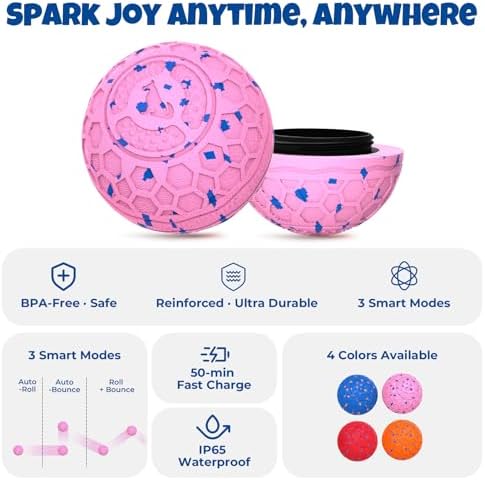 Fsitego Interactive Dog Ball Toys, Automatic Moving Bouncing, Rotating Smart Dog Toy for Small, Medium, Large to Keep Them Busy, Durable E-TPU Material & IP65 Waterproof, 5H Continuous Use(Pink)