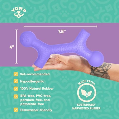 Yomp BallBone MAX: All-Natural Rubber Dog Toy Bone Shape, Nontoxic, Safe for Pet Play, Purple Color, Dishwasher Safe, Freezer Safe for Teething Relief
