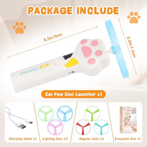Cat Chase Fetch Toy Rechargeable Disc Launcher with 6 Fly Spinners
