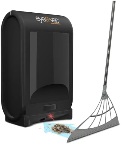 EyeVac Pro & Squeegee Broom Bundle - Touchless Vacuum Automatic Dustpan - Squeegee Multisurface Sweeping - Great for Salon Pet Hair Dirt, Corded Canister Vacuum, Bagless, 1400 Watt (Black w/Broom)