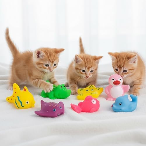8 Pcs Pool Cat Interactive Squeaky Toy, Rubber Floating Water Toys