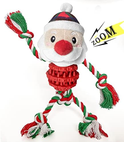 Dog Christmas Toys for Small Medium Large Dogs, Squeaky Plush Dog Toys + Interactive Dog Toys + Dog Rope Toys Multi Function Cute Santa Puppy Toys for Christmas