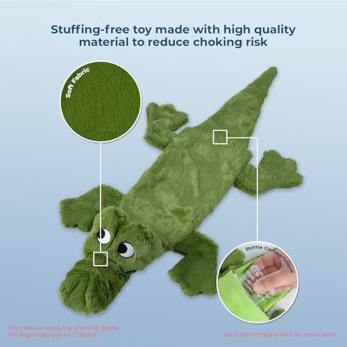 Best Pet Supplies 2-in-1 Stuffless Squeaky Dog Toy - Alligator, Medium | No-Stuffing, 2 built-in squeakers, No Mess, Soft, Holds a Plastic Bottle for Added play, Perfect for Moderate chewers