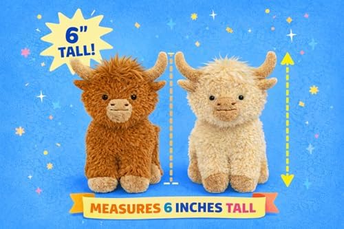 Vaulted Skulls & Co Cow Dog Toy Bundle 6" Small | Squeaky Highland Cow Toys | Stuffed Squeaky Chew Dog Cow Toy | Small/Medium Breed | Brown/Tan | 2-Pack