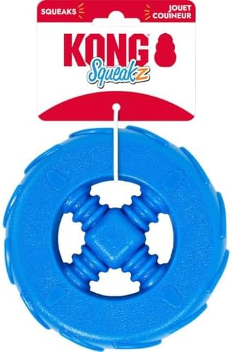 KONG Squeakz Dog Toy – Durable Rubber Fetch & Chew Toy with Squeakers, Interactive Enrichment Toy for Active Dogs (Wheel, Medium)