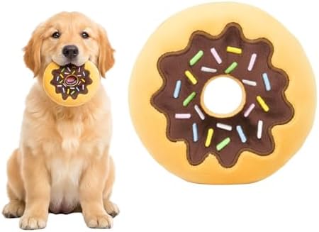 Brown Donut Squeaky Dog Toy – 6 Inch Soft Plush Toy with Built-in Squeaker, Cute Donut Design for Chew, Fetch & Interactive Play for Small to Medium Dogs