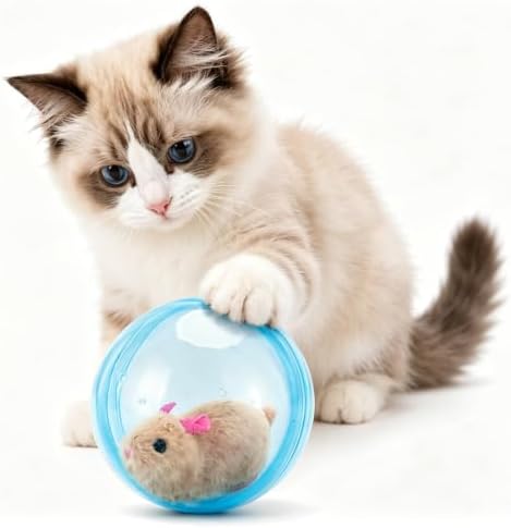 Self-Rolling Interactive Cat Ball, 2026 New Animal Automatic Moving Rolling Cat Ball (Battery Not Included), Fun Indoor Interactive Pet Ball for Cats Dogs Chasing(Blue Ball, Brown Mouse)