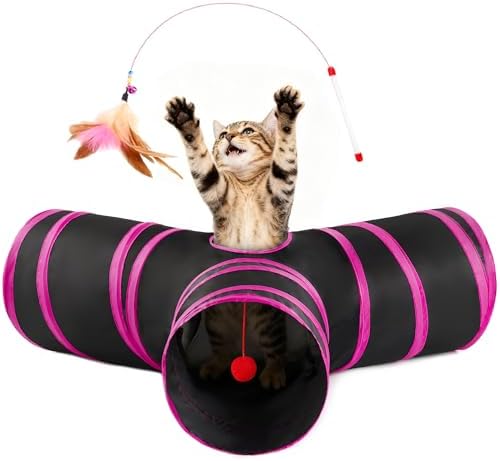 Love's cabin Cat Tunnel for Indoor Cats, 3-Way Collapsible Play Tunnel
