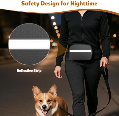 Dog Treat Pouch with Poop Dispenser and Reflective Strip for Training Walks