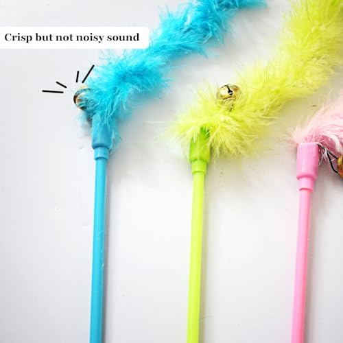 Cat Wand Toys, 3 PCS Interactive Feather Wands Colorful Cat Teaser Wand