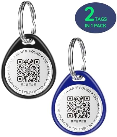 QR Code Dog Tag and Cat Tag, Scan to Reunite Faster, Waterproof and Durable, Lightweight and Quiet, Updatable Contact Info, Black and Blue, 2 Tags in 1 Pack