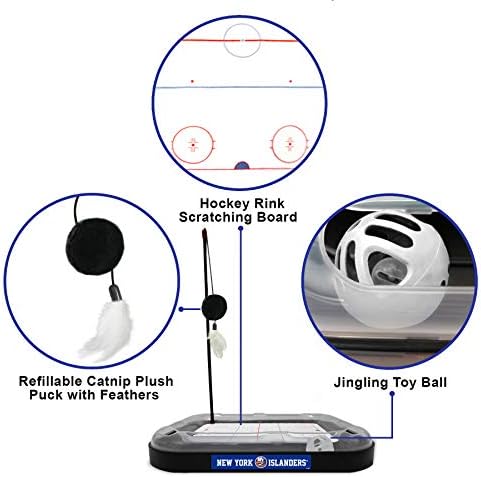 Pets First 5-in-1 NHL New York Islanders Hockey Field Cat Scratcher Toy with Interactive Cat Ball Bell