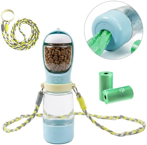 Dog Water Bottle with Food Container, Portable Dog Bowl, Travel Pet Blue