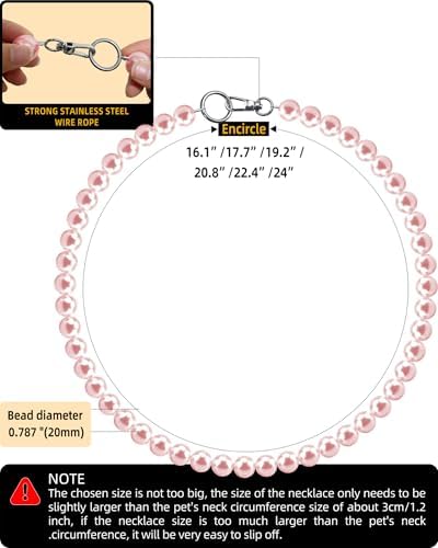 Chunky Pearl Dog Necklace (Beads 20mm),Elegant Classic Super Big Pearl Collar Necklace Accessories for Medium Large Dogs Occasions and Gatherings (Pink, 4XL(Neck Girth 22.5''-25''))